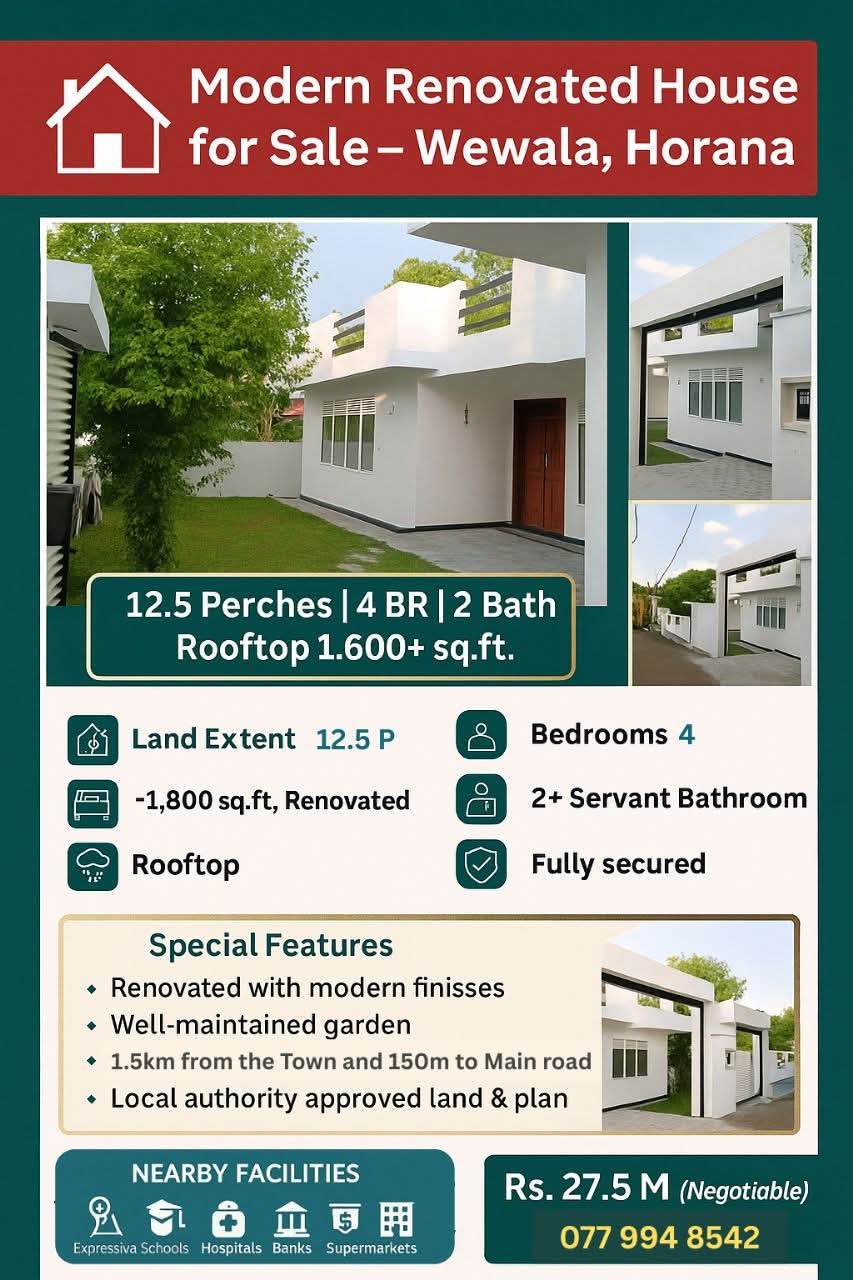 🏡 Newly Renovated Modern Home for Sale – Wewala, Horana!