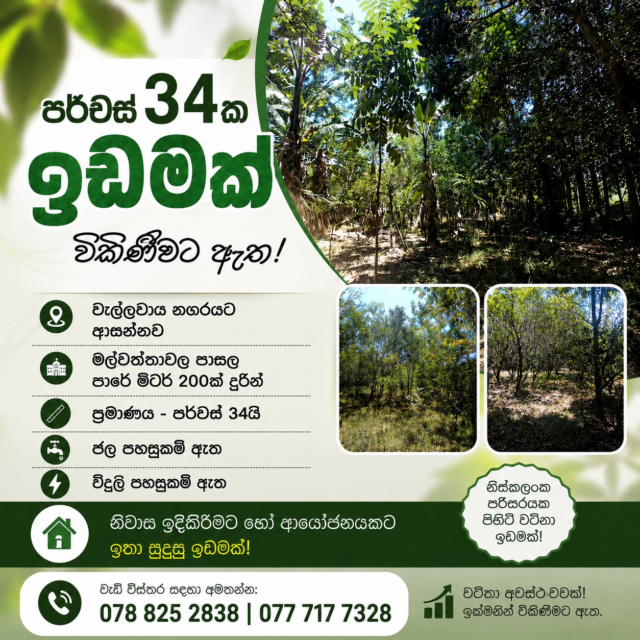 පර්චස් 34 අගනා ඉඩමක් – වැල්ලවාය